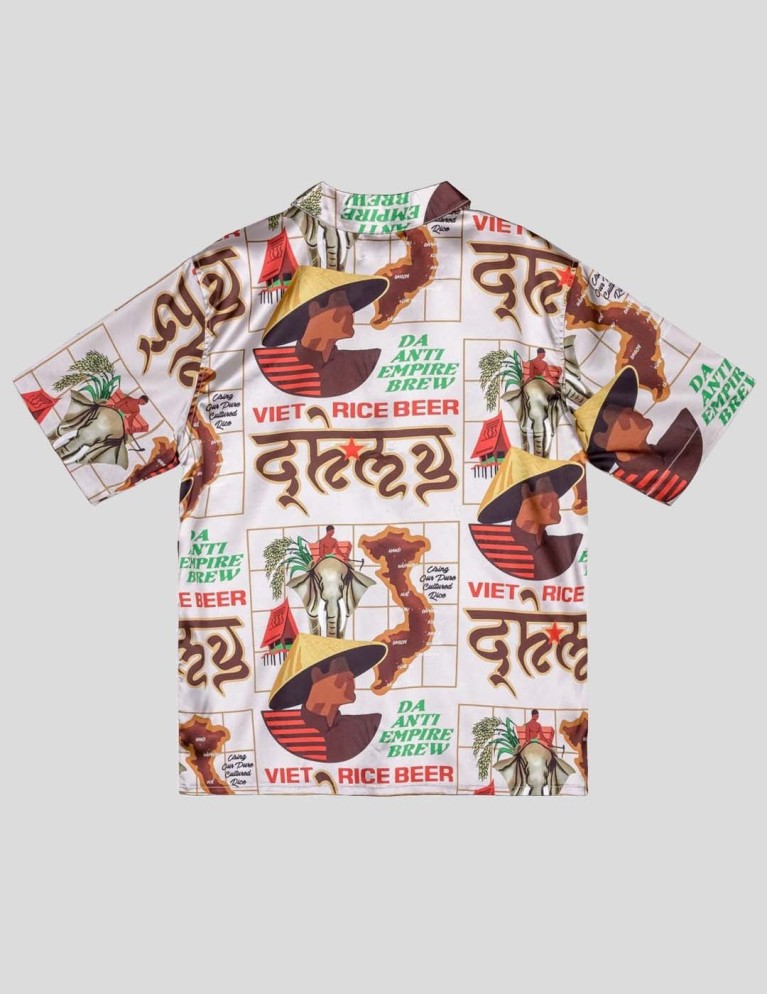 Camisa GRIMEY viet cong beer satin button up shirt white